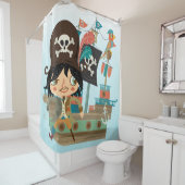 オウムとペッグ足海賊を備えた海賊船 シャワーカーテン (インサイチュ)