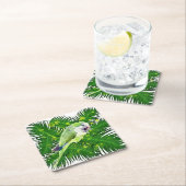 オウムとヤシ葉の水色 スクエアペーパーコースター (インサイチュ)