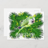 オウムとヤシ葉の水色 ポストカード (正面/裏面)