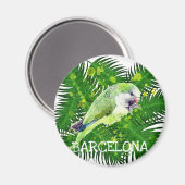 オウムとヤシ葉の水色 マグネット (正面/裏面)