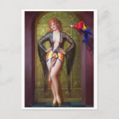 オウムと女の子の後ろの金ゴールドドアのピン立て ポストカード (正面)