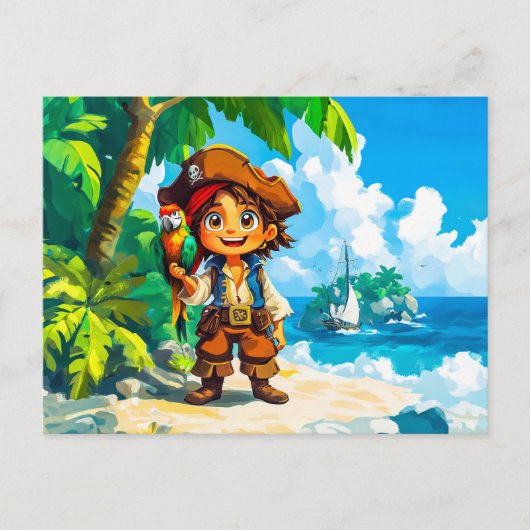 オウムと宝島の冒険家 ポストカード (正面)