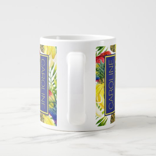 オウムと熱帯の果物|名前の追加 ジャンボコーヒーマグカップ (裏面)