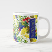 オウムと熱帯の果物|名前の追加 ジャンボコーヒーマグカップ (右)