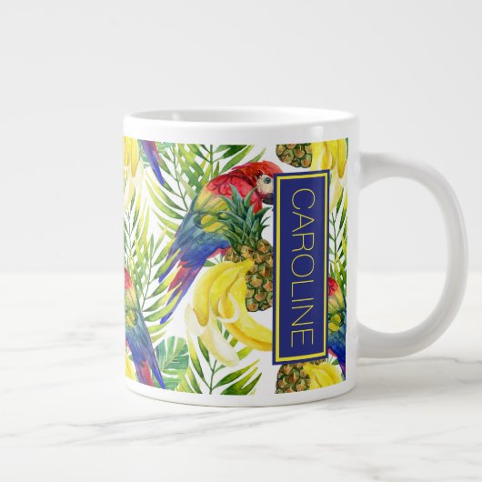 オウムと熱帯の果物|名前の追加 ジャンボコーヒーマグカップ (右)