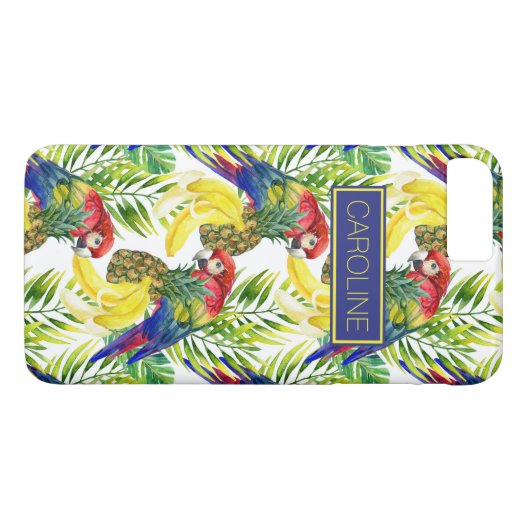 オウムと熱帯の果物|名前の追加 Case-Mate iPhoneケース (裏面(横))