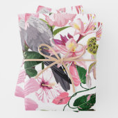 オウムと花を持つ熱帯エキゾチックな模様 ラッピングペーパーシート (インサイチュ)