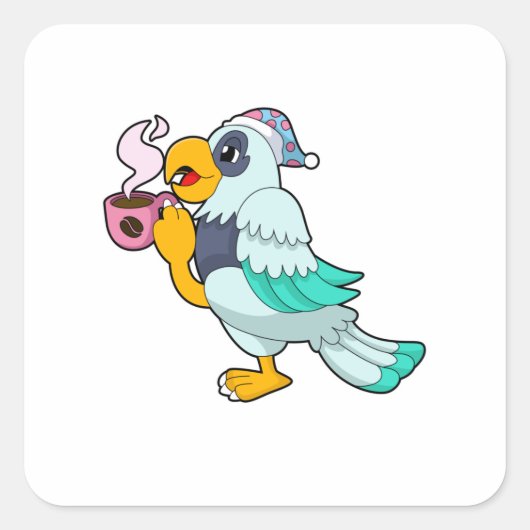 オウムにコーヒーを入れる スクエアシール (正面)