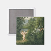 オウムに矢を向けるキューピッドの風景 マグネット (正面/裏面)