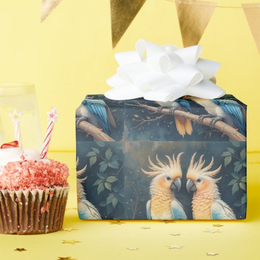 オウムのカップル ラッピングペーパー (誕生日パーティー)