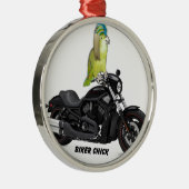 オウムのバイクもしくは自転車に乗る人のひよこ メタルオーナメント (右)