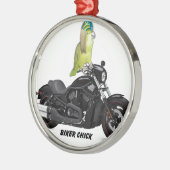 オウムのバイクもしくは自転車に乗る人のひよこ メタルオーナメント (左)