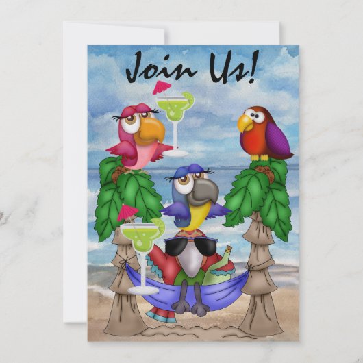 オウムのビーチのパーティの招待状- SRF 招待状 (正面)