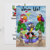 オウムのビーチのパーティの招待状- SRF 招待状 (正面/裏面)