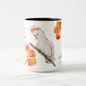 オウムの水色スケッチ ツートーンマグカップ (中央)