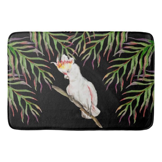 オウムの水色スケッチ バスマット (正面)