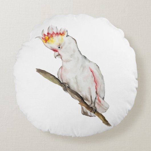 オウムの水色スケッチ ラウンドクッション (正面)