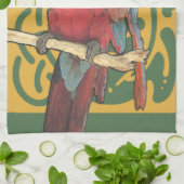 オウムの深紅アールヌーボー キッチンタオル (折り畳み)