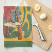 オウムの深紅アールヌーボー キッチンタオル (四つ折り)