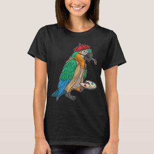 オウムの画家ペイントブラシ絵画 Tシャツ