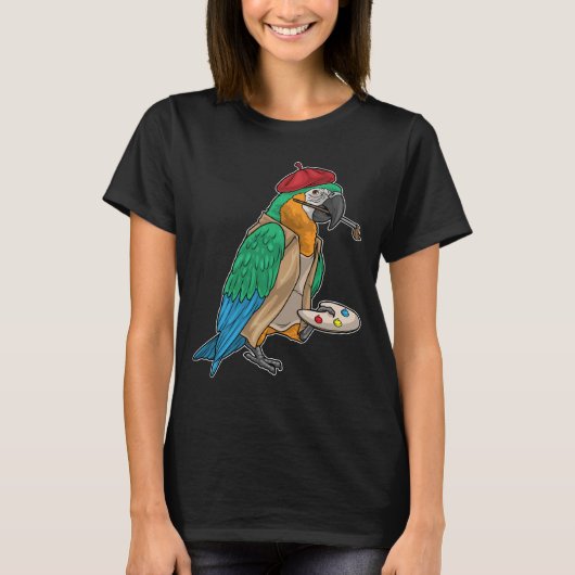 オウムの画家ペイントブラシ絵画 Tシャツ (正面)