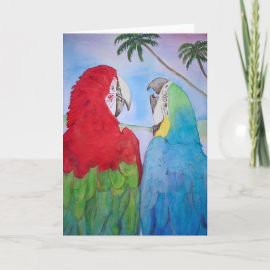 オウムの鳥のカップルの組の水彩画の絵画のブランク カード (正面)