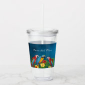 オウムの鳥の青離れい夏のパーティー アクリルタンブラー (正面)