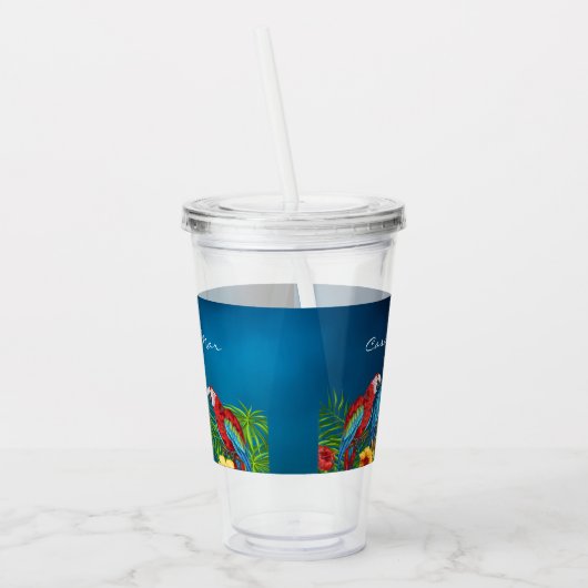 オウムの鳥の青離れい夏のパーティー アクリルタンブラー (左)