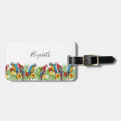 オウムの鳥は白い赤い熱帯性の赤 ラゲッジタグ (正面横)