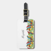 オウムの鳥は白い赤い熱帯性の赤 ラゲッジタグ (正面縦)