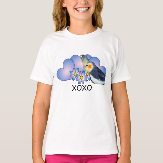 オウムのCockatielが付いている女の子の信号器のTシャツ Tシャツ (正面)