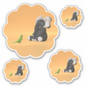 オウムはぬいぐるみの象ステッカーに会う シール (正面)