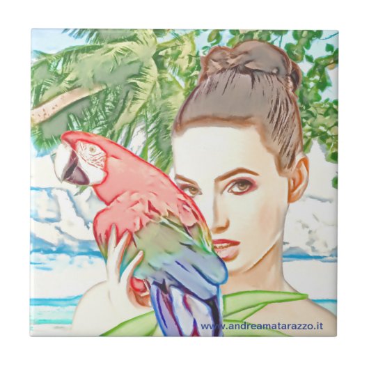 オウムをかぶった少女 タイル (正面)