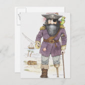 オウムをかぶった海賊のイラストレーション ポストカード (正面/裏面)