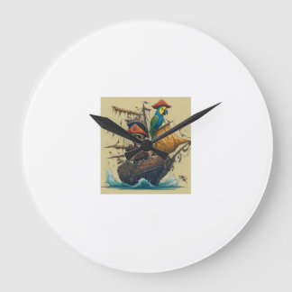 オウムをかぶった海賊船 ラージ壁時計