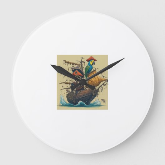 オウムをかぶった海賊船 ラージ壁時計 (正面)