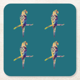 オウムカラフルコースター スクエアペーパーコースター