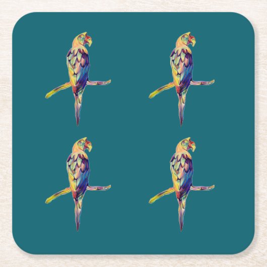 オウムカラフルコースター スクエアペーパーコースター (正面)