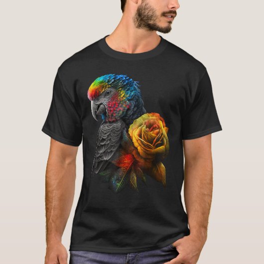 オウムカラフル鳥アート動物の花 Tシャツ (正面)