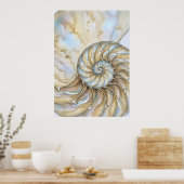 オウムガイの水彩画 ゴールデンスパイラル 海の芸術 ポスター (キッチン)
