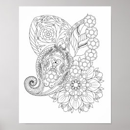オウムガイの螺旋花葉マンダラぬり絵 ポスター