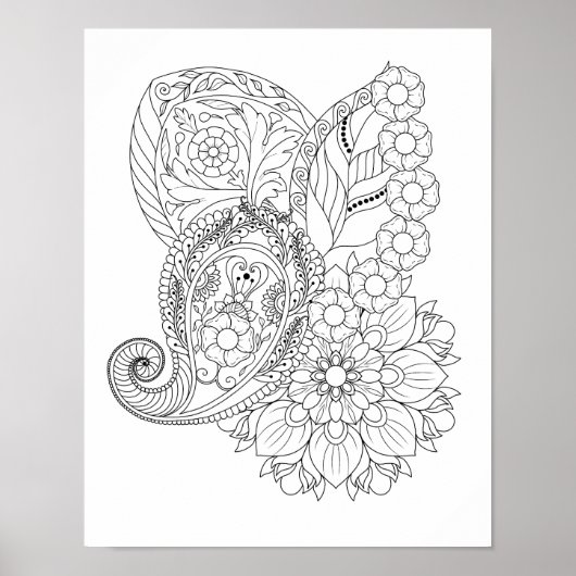 オウムガイの螺旋花葉マンダラぬり絵 ポスター (正面)