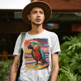 オウムサーフィンキュートカラフル漫画イラストレーション Tシャツ