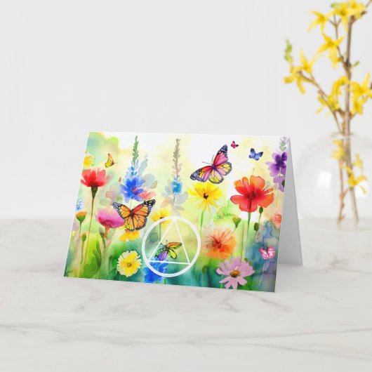 オウムシンボル蝶と花の回復 カード (黄色い花)