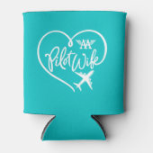 オウムパイロット妻ホワイトループハート飛行機ティール（緑がかった色） 缶クーラー (正面)