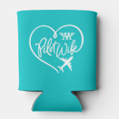 オウムパイロット妻ホワイトループハート飛行機ティール（緑がかった色） 缶クーラー (裏面)