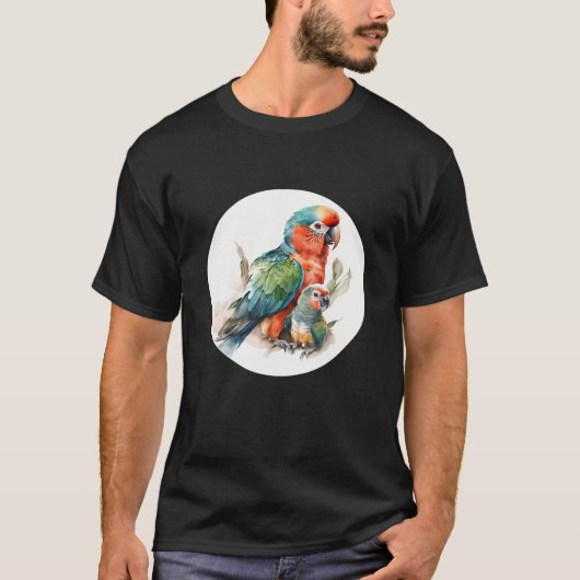 オウムポートレートのオウムと熱帯鳥の恋人 Tシャツ (正面)