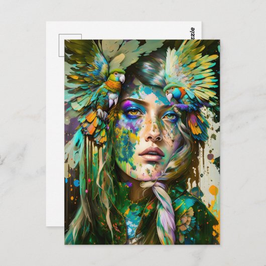 オウム付き女性、ポスクロッシング ポストカード (正面/裏面)