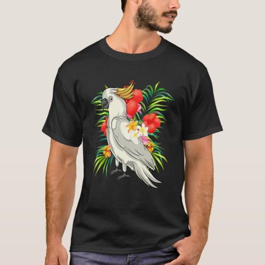 オウム動物鳥熱帯花バードウォッチングC Tシャツ (正面)