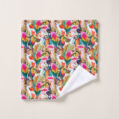 オウム及びシュロの葉 バスタオルセット (ウォッシュタオル)